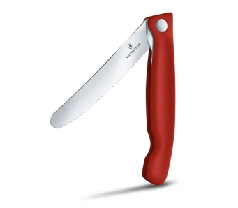 Victorinox Skladací nôž na ovocie a zeleninu – zúbkovaná čepeľ - červený
