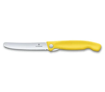 Victorinox Skladací nôž na ovocie a zeleninu – zúbkovaná čepeľ - žltý