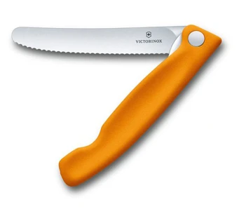 Victorinox Skladací nôž na ovocie a zeleninu – zúbkovaná čepeľ - oranžový