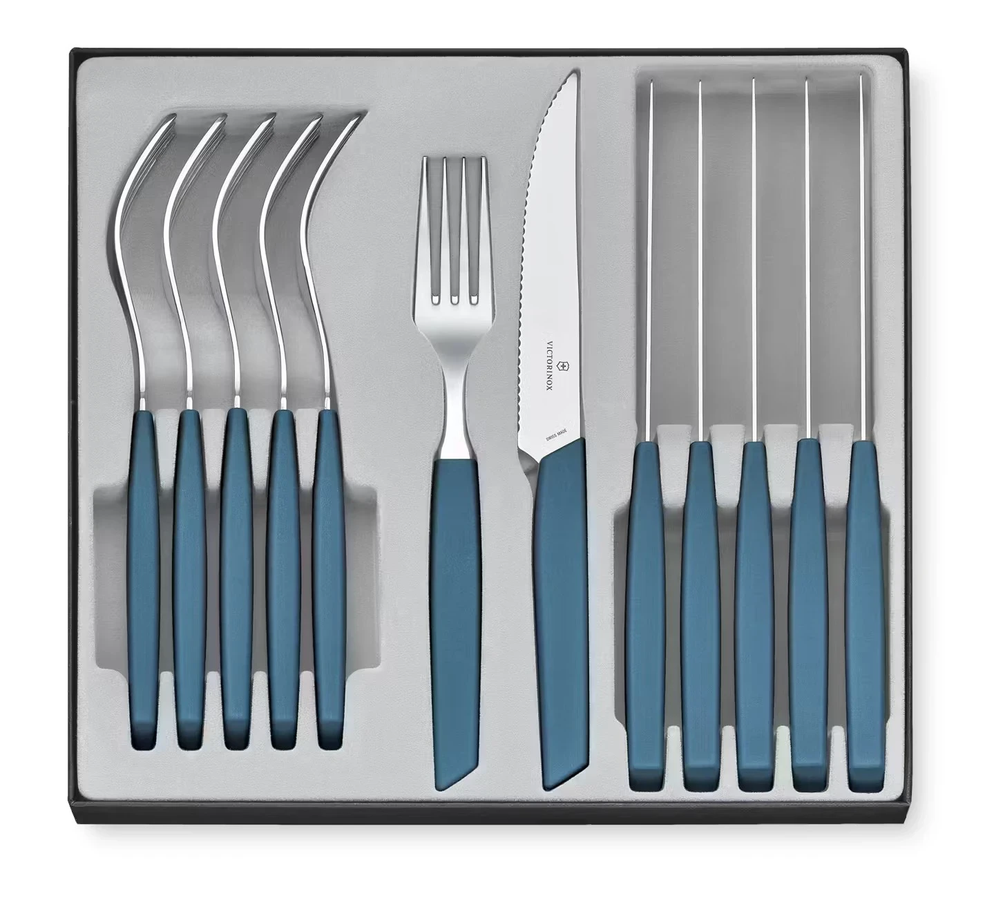 Victorinox Swiss Modern Príborová sada so steakovými nožmi - 12 ks - nevädzová modrá